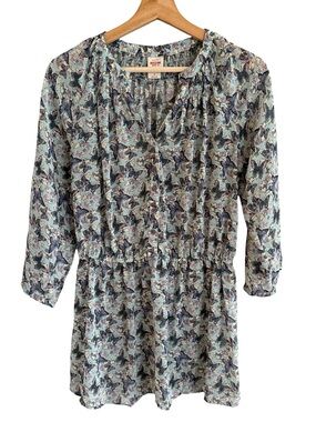 Mossimo Womens Sheer Butterfly Popover Top Size L Boho Cottage Flowy Whimsical